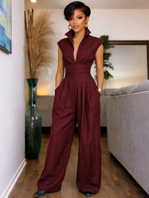 Cinched-Waist Sleeveless Jumpsuit