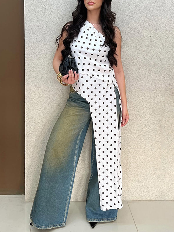 Dot One-Shoulder Tunic Top