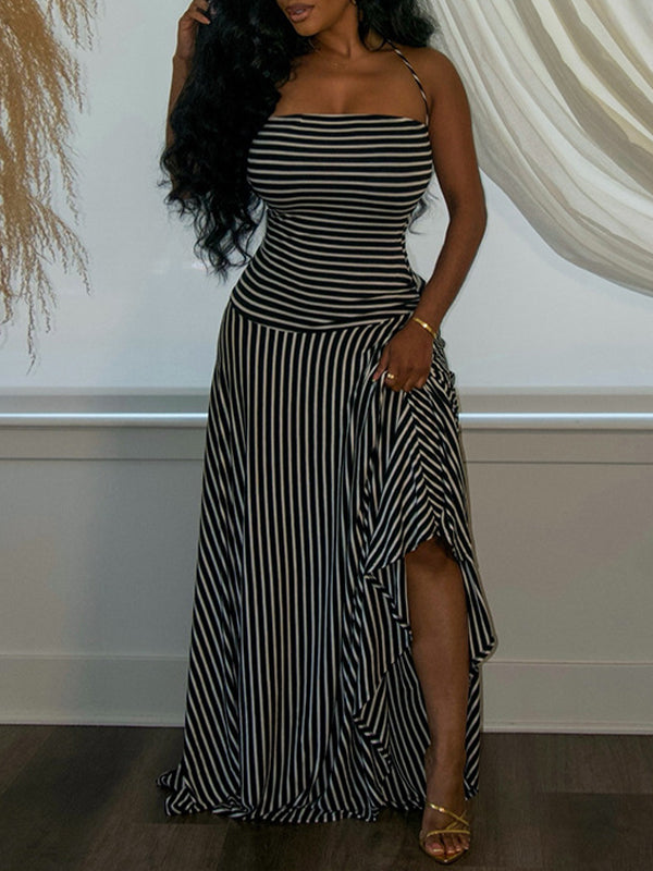 Stripe Halter Maxi Dress