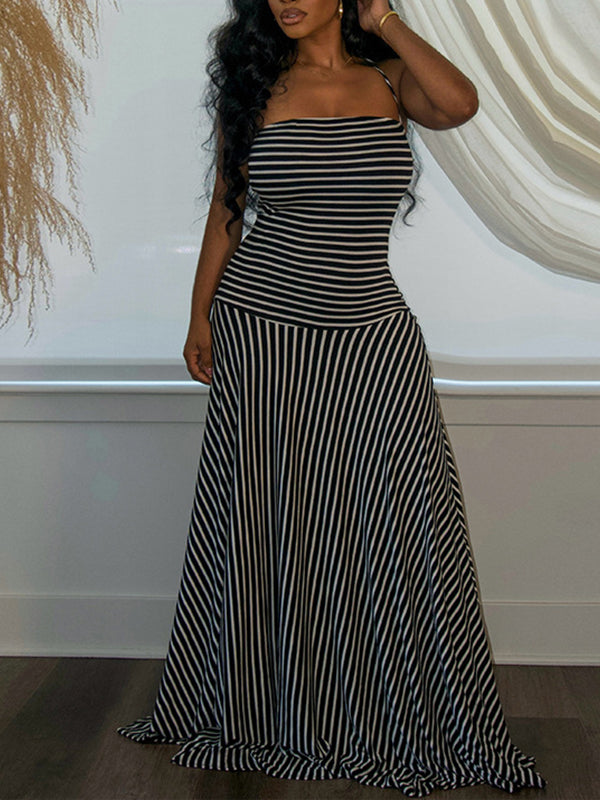 Stripe Halter Maxi Dress