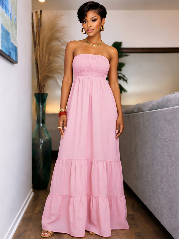 Smocked Strapless Ruffle Dress