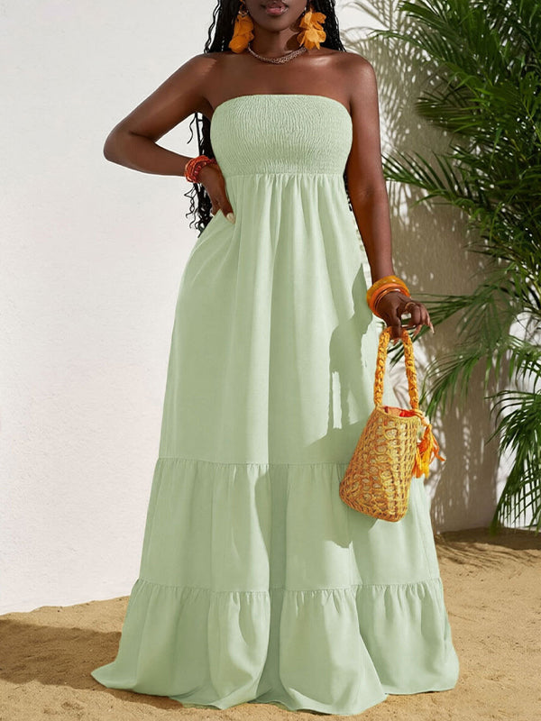 Smocked Strapless Ruffle Dress