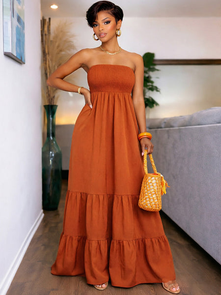 Smocked Strapless Ruffle Dress