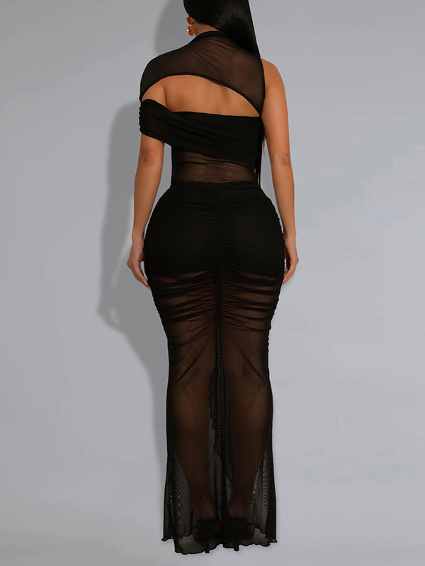 Solid Cutout Sheer Dress