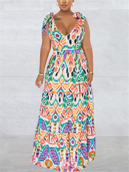 Printed Tie-Shoulder Maxi Dress