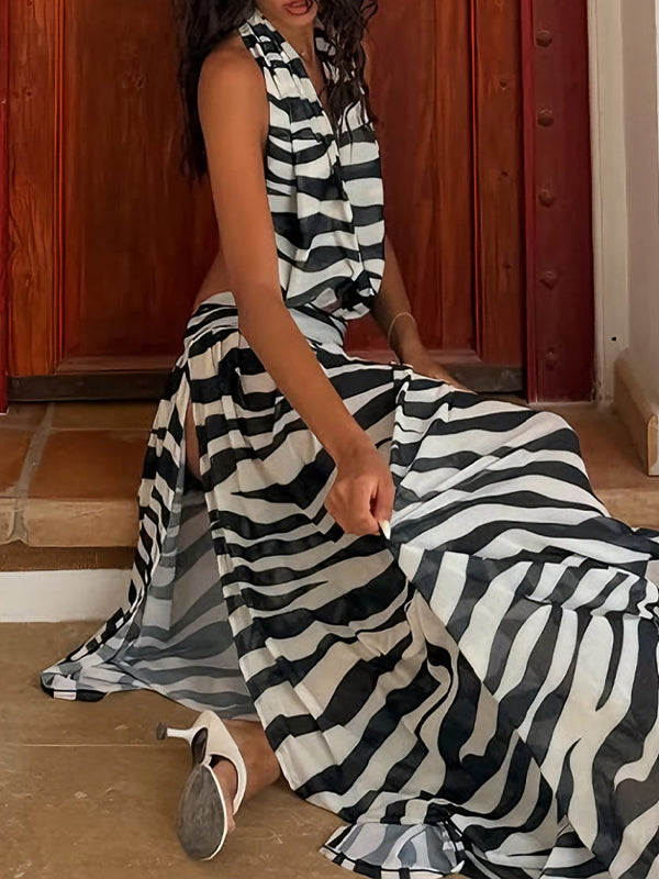 Printed Slit Halter Dress
