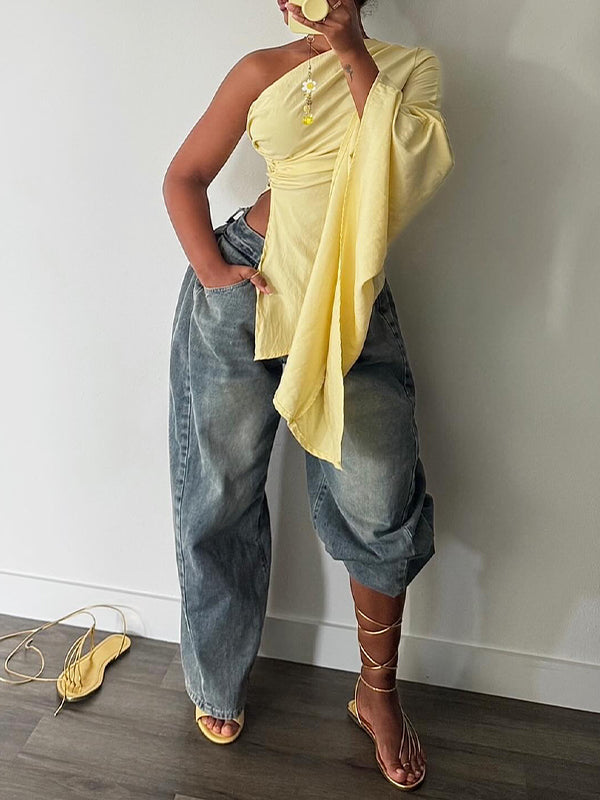 One-Shoulder Bell-Sleeve Top