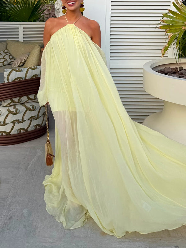 Off-Shoulder Halter Maxi Dress
