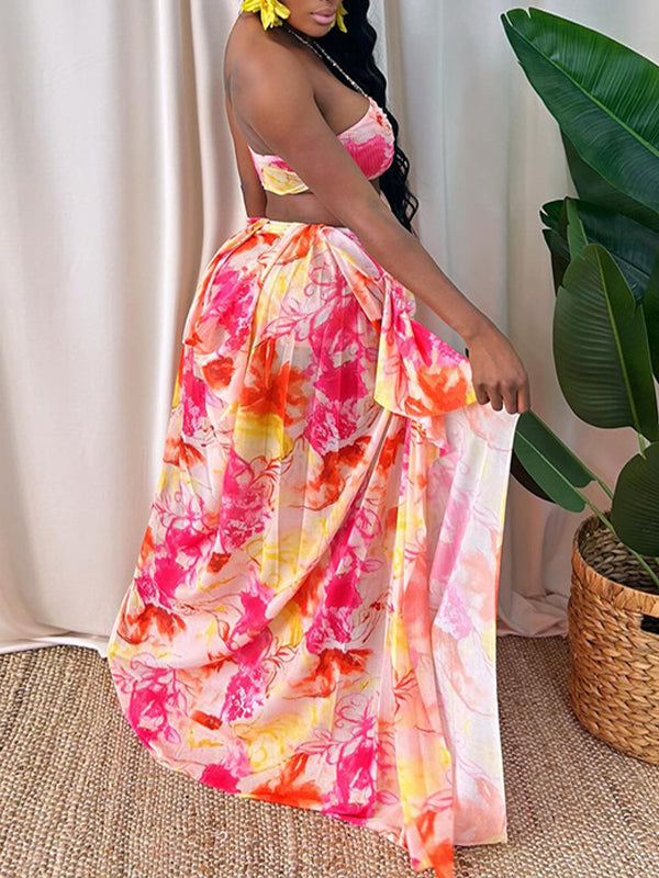 Printed Cutout Halter Dress