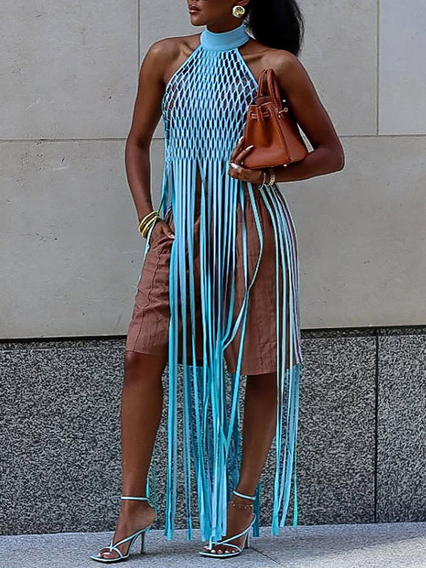Fringe Mesh Halter Top