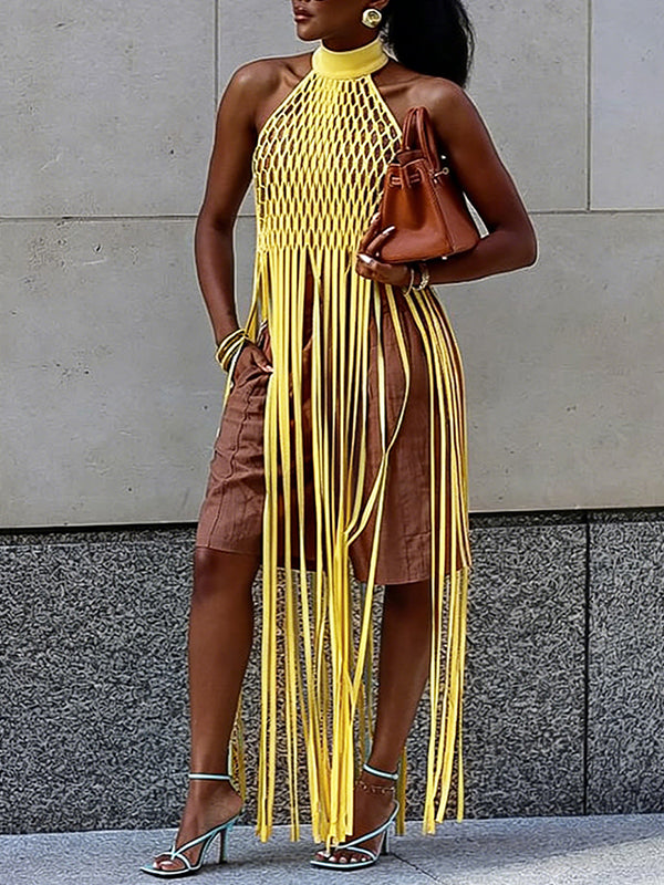 Fringe Mesh Halter Top