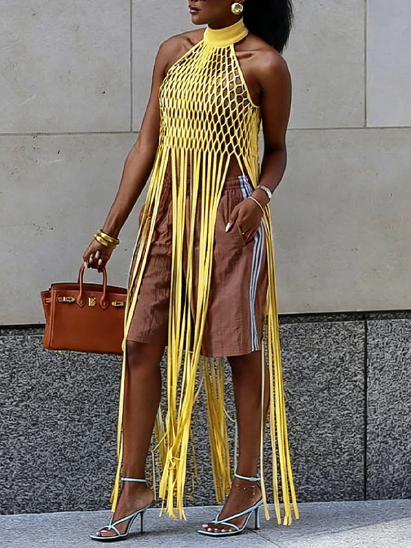 Fringe Mesh Halter Top