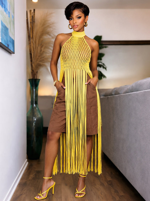 Fringe Mesh Halter Top