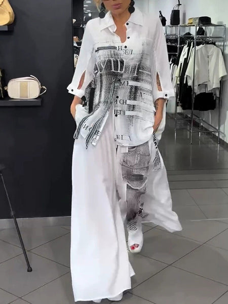 Printed Shirt & Wide-Leg Pants Set