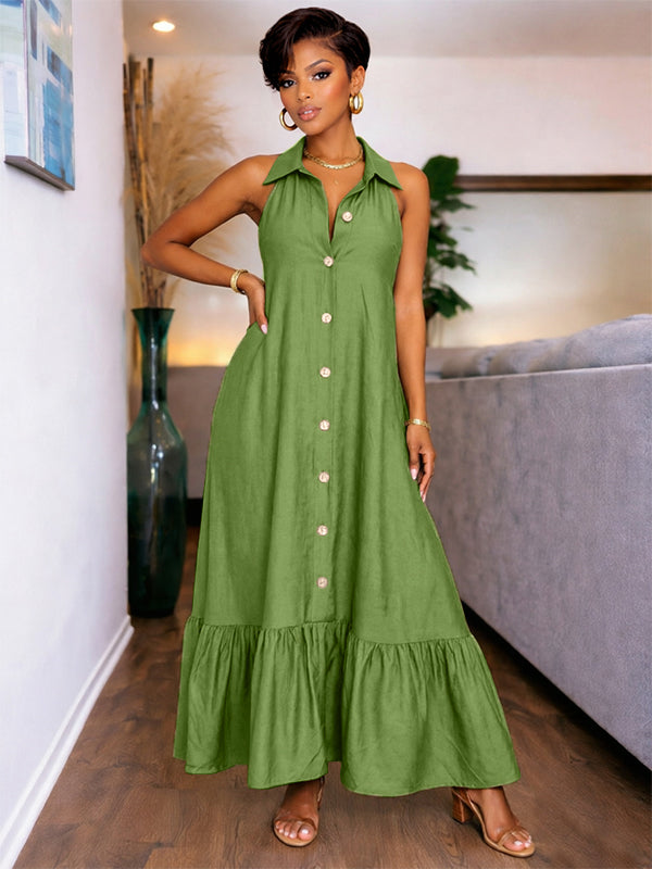 Sleeveless Ruffle Shirt Dress