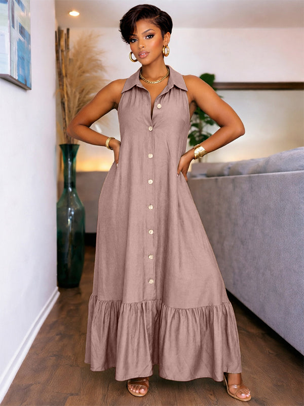 Sleeveless Ruffle Shirt Dress