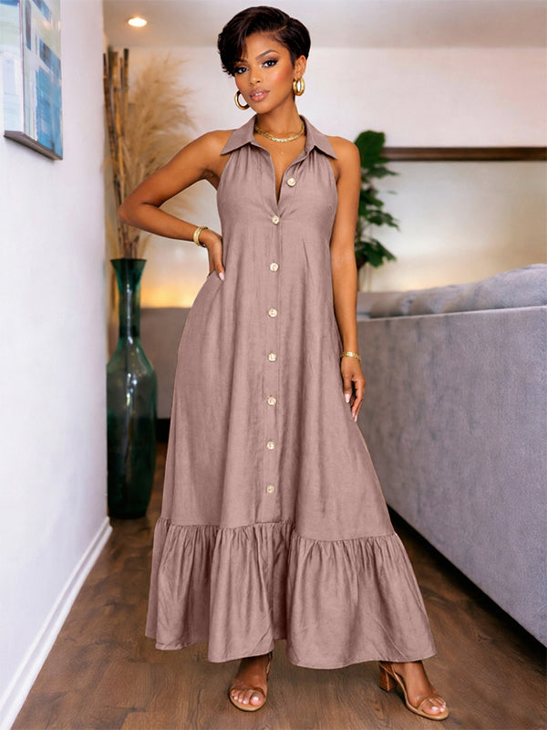 Sleeveless Ruffle Shirt Dress
