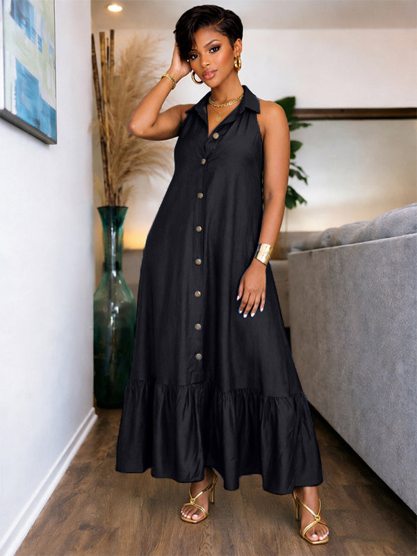 Sleeveless Ruffle Shirt Dress