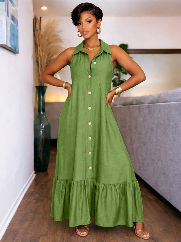 Sleeveless Ruffle Shirt Dress