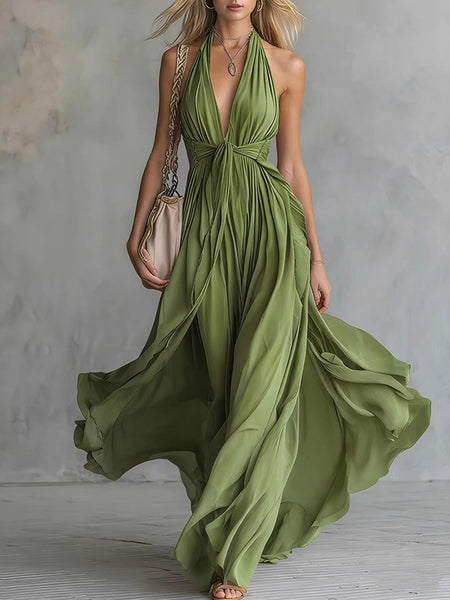 Solid Tied Halter Maxi Dress