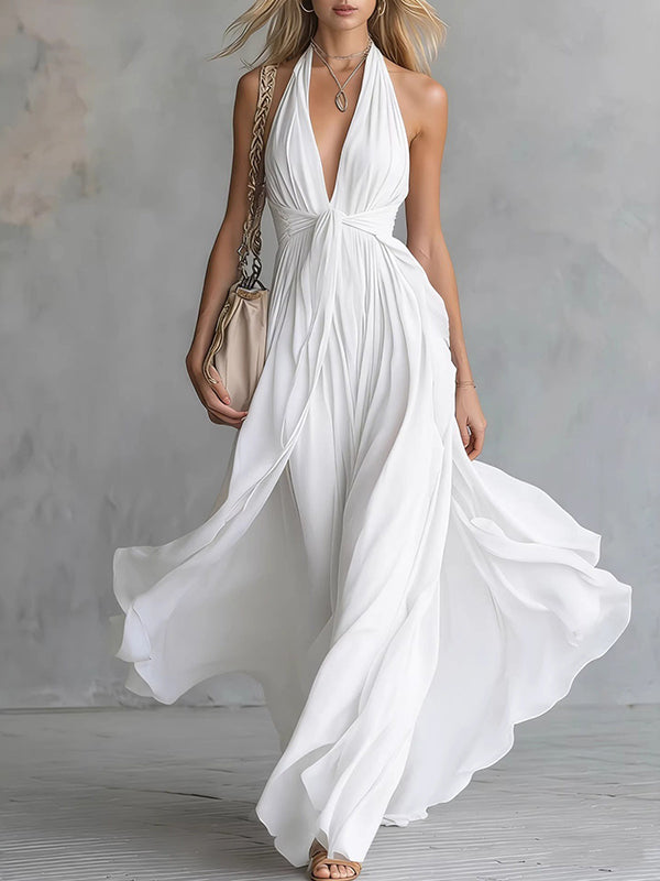 Solid Tied Halter Maxi Dress