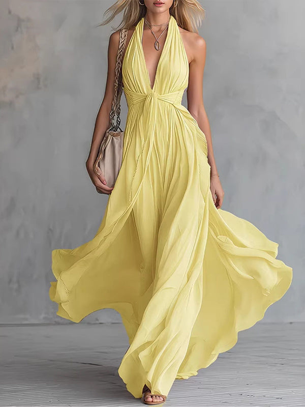 Solid Tied Halter Maxi Dress