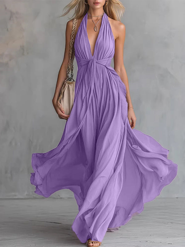 Solid Tied Halter Maxi Dress