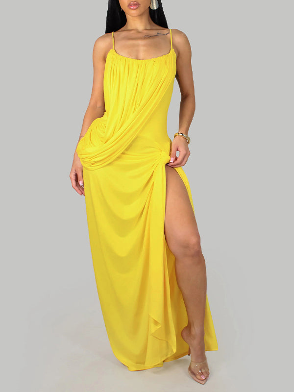 Ruched Slit Cami Dress