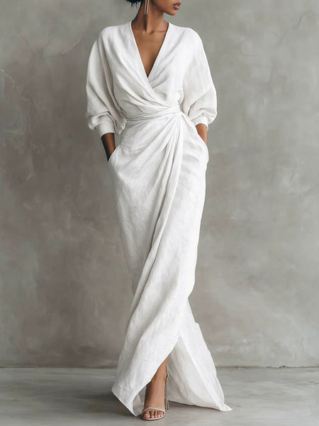 Solid V-Neck Maxi Dress