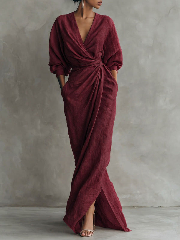Solid V-Neck Maxi Dress
