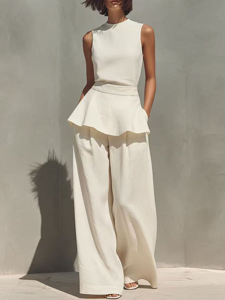 Solid Peplum Tank Top & Pants Set