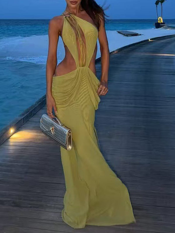 Boho Cutout Ruched Halter Dress