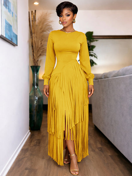 Solid Fringe Maxi Dress