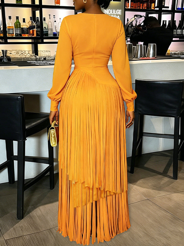 Solid Fringe Maxi Dress