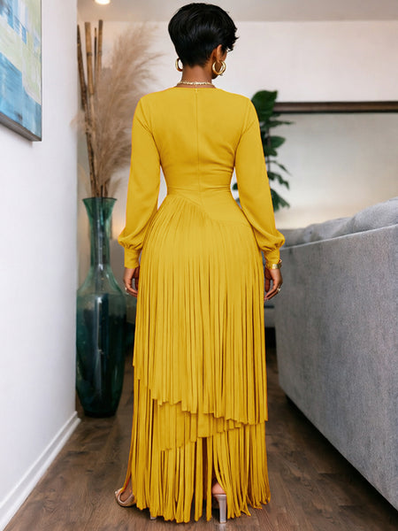 Solid Fringe Maxi Dress