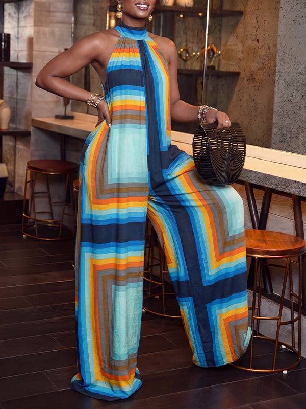 Printed Wide-Leg Sleeveless Jumpsuit