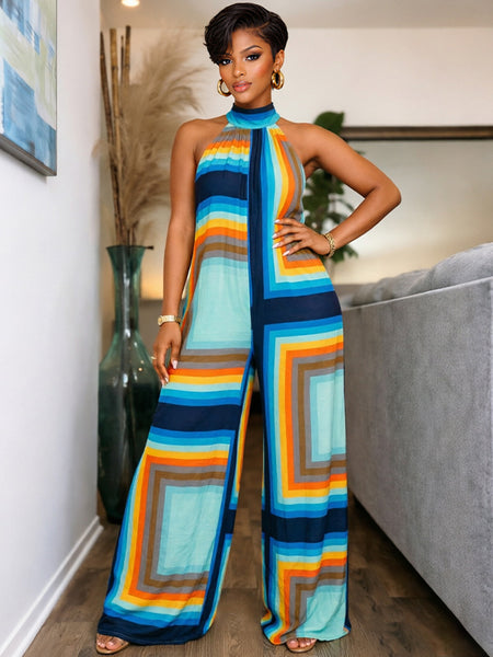Printed Wide-Leg Sleeveless Jumpsuit
