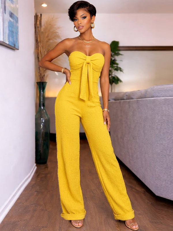 Solid Tied Strapless Jumpsuit