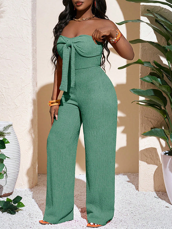 Solid Tied Strapless Jumpsuit
