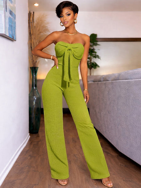 Solid Tied Strapless Jumpsuit