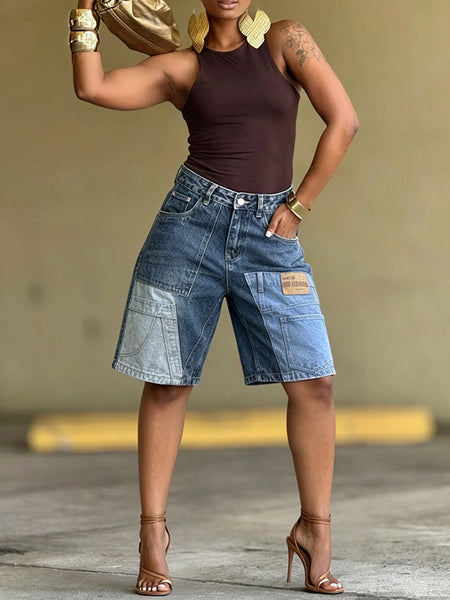 Patchwork Bermuda Denim Shorts