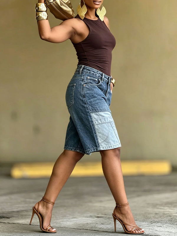 Patchwork Bermuda Denim Shorts