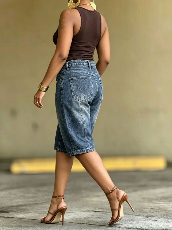 Patchwork Bermuda Denim Shorts
