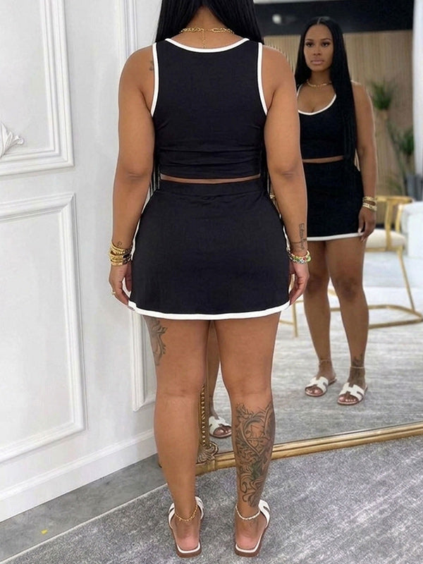 Contrast Tank Top & Slit Skirt Set