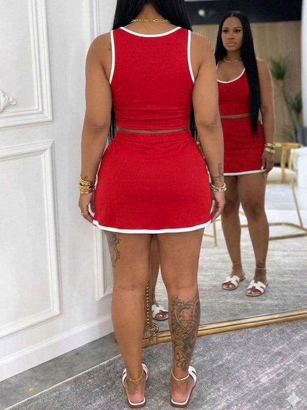 Contrast Tank Top & Slit Skirt Set