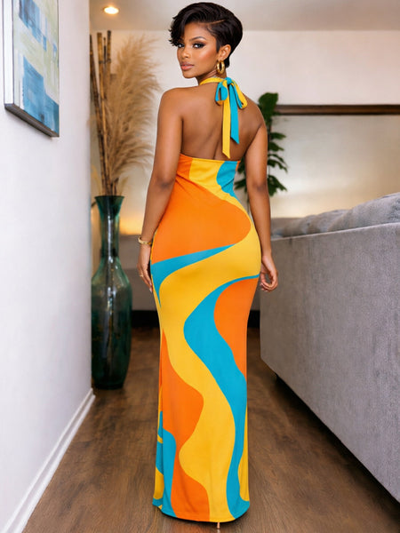 Printed Halter Maxi Dress