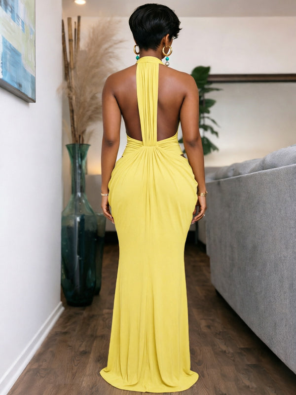 Ruched Halter Maxi Dress