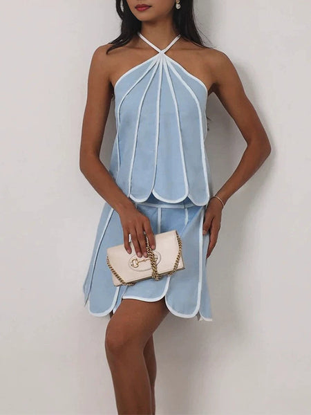 Stripe Halter Top & Skirt Set