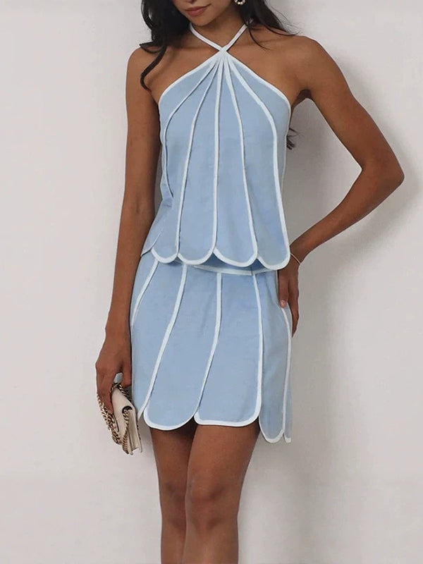 Stripe Halter Top & Skirt Set