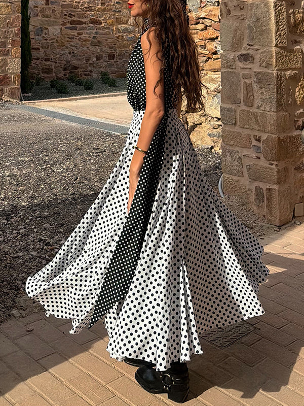 Dot Combo Halter Dress
